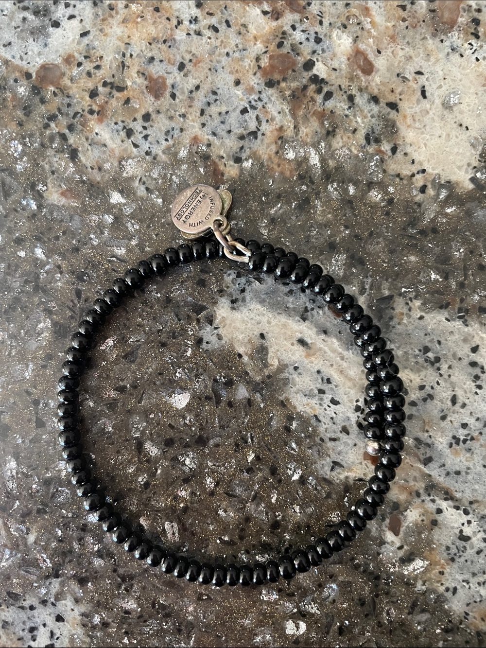 Alex and Ani Black Beaded Stretch Bracelet with Signature Charm
